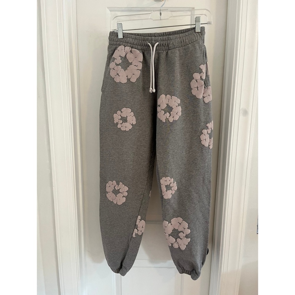 Denim Tears Cotton Wreath Sweatpants Grey Pink Puff Print Joggers Mens Size S